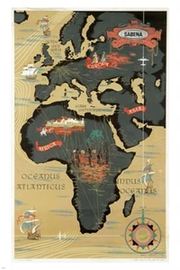 OCEANUS ATLANTICUS vintage map LABELS LEGEND collectors unusual 20x30 HOT - Bild 1 von 1