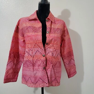 Chaqueta Mirasol Top Blusa Camisa Abotonada Para Mujer S Naranja Rosa Algodón Geométrico Foto 1 de 4