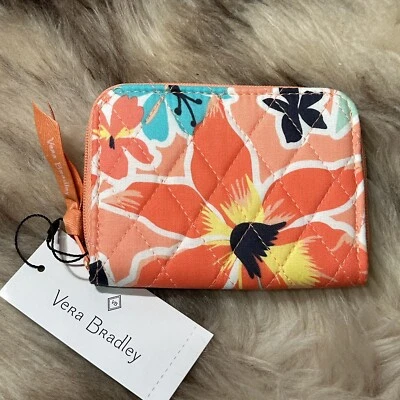 Carteira Vera Bradley RFID pequena com zíper nova com etiquetas - floresta tropical lírio coral - Imagem 1 de 4