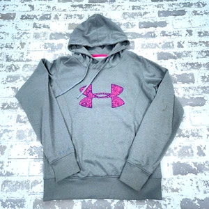Under Armor Hoodie Women Small Gray Pink Sweatshirt Sweater Semi Fitted Storm * - Picture 1 of 12