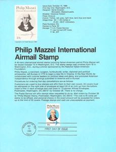 #8020 40c Estampilla de Philip Mazzei - Scott #C98 página de recuerdos de USPS - Imagen 1 de 1
