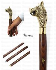 Vintage Brass Handle Wolf Designer Beautiful Handle Walking Stick Cane Gift Item
