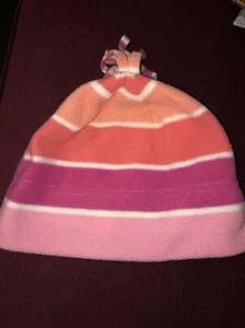 Girl’s Old Navy Fleece Large/XL Bright Pink & Orange Striped Hat With Bow/Tassel - Picture 1 of 19