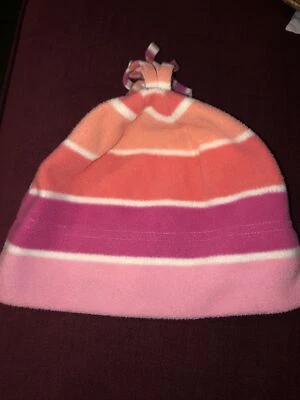 Sombrero de niña Old azul marino polar grande/XL rosa brillante y naranja a rayas con lazo/borla Foto 1 de 4