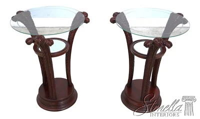 62005EC: Pair Hollywood Regency Plum Carved Glass Top Lamp Tables - Image 1 of 4