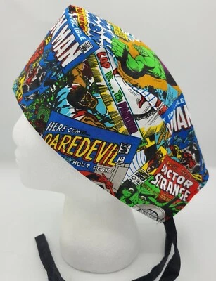 Retro Marvel Comic Book Super Hero Surgical Scrub Cap Medical Hospital Cap - Image 1 of 4
