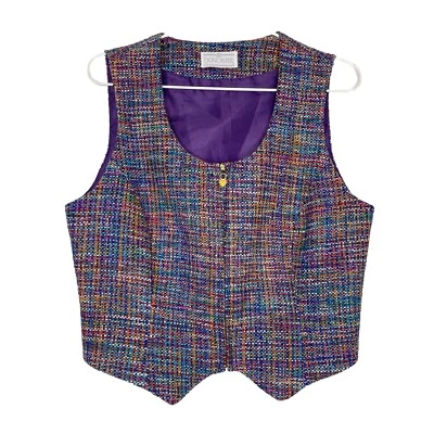 Vintage Doncaster Tweed Zip Vest Jacket Top Womens 8 Colorful Rainbow Artsy - Image 1 of 4