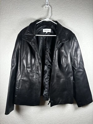 Vintage Calvin Klein Black 90s Style Leather Jacket - Women’s Size XL - Image 1 of 3