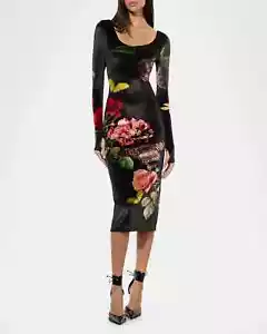 ALICE & OLIVIA (8) DELORA VELVET SCOOP NECK BLACK FLORAL MIDI DRESS NWT MSRP$395 - Picture 1 of 14