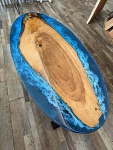Epoxy Ocean Table Oval , Live edge Cedar Epoxy table, Epoxy Resin Table Decor - Picture 1 of 5