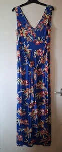 BHS BLUE FLORAL PRINT JERSEY MAXI DRESS UK SIZE 16 - Picture 1 of 2