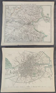 2 1853 Dublin Ireland SDUK Maps Hand Colored Engraved City View Antique Lot - Picture 1 of 12