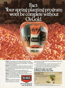 1980 anuncio impreso de O's oro simple cruz SX oro híbrido semilla de maíz agrícola - Imagen 1 de 2