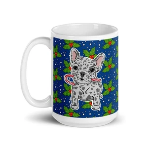 Merle French Bulldog Christmas Mug 15 oz  Candy Cane Dog Cup Holiday Gift - Picture 1 of 12