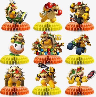Suministros de fiesta de cumpleaños Mario, 9 piezas centros de mesa de panal para decoración de fiesta Mario Foto 1 de 4