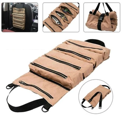 Multifunctional Canvas Tool Roll Organizer with Safety Buckle and Pockets - Image 1 of 4