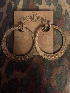 CHOOSE Lucky Brand Vintage Bronze Antique goldtone circle hoop earrings NWT - Picture 1 of 6