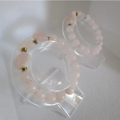 Juego de pulsera vintage de cuarzo rosa elástico cuentas de piedra rosa boho lujo glamour Foto 1 de 4