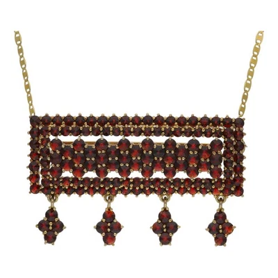 Goldfarbener Anhänger/Brosche mit Granat und Silber Kette, Second Hand, getragen - Bild 1 von 4