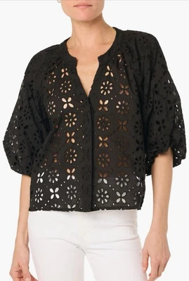 Joe's Jeans Women's Lace Broderie Puff Sleeve  Blouse Small Black - Image 1 of 4