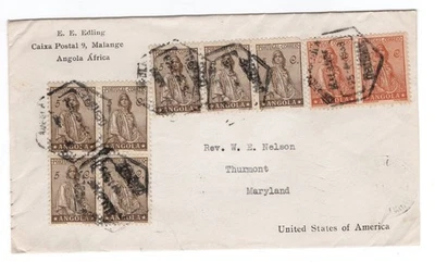 MALANGE ANGOLA 1938 CUBIERTA A THURMONT MD EE. UU.  Foto 1 de 2