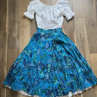 Falda de Baile Cuadrada Estilo PRAIRIE De Colección Ojales Top y Slip TALLA S Azul Blanco Foto 1 de 4