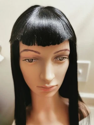 Peruca de cabelo humano 24" cabelo europeu Yaki - marrom escuro, corte em camadas com franja - Imagem 1 de 4