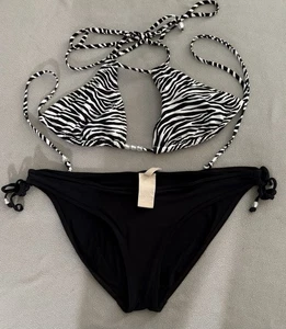 Traje de baño bikini Michael Kors estampado de cebra 2 piezas con logotipo talla 14 - Imagen 1 de 4
