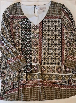 Blusa de vestir Lagenlook para mujer Top XL tejido geométrico manga 3/4 cuello en V carrera   Foto 1 de 4