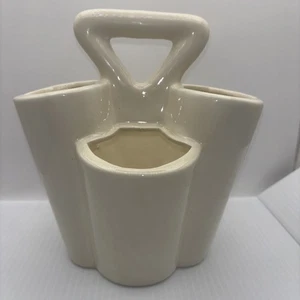 "Centro de centro de mesa de 8"" de alto con soporte para utensilios triple caddy de cerámica blanca vintage" - Imagen 1 de 8