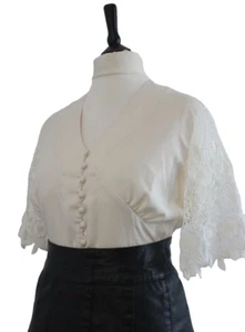 Plus Size Vintage 1980s Cream Blouse Lace Sleeves Casual Summer Shirt Top 18 - Picture 1 of 8