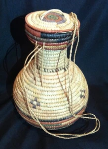 Hand Woven Basket with Top - 10 1/8" wide x 13" tall - Picture 1 of 10