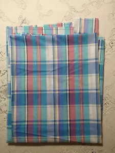 Blue Pink Aqua White Plaid Cotton Blend Fabric Shirting 1 Yd 20" x 60" Plus Tail - Picture 1 of 4
