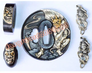 Rare A Set Copper Tsuba Menuki Fuchi kashira For Japanese Katana Wakizashi Sword - Picture 1 of 5