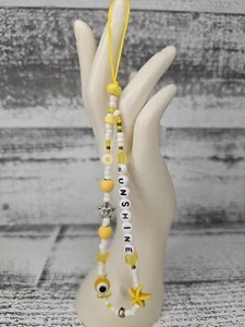 Sunshine Beaded Cell Phone Wrist Strap With Charms. Quantity 1. - Picture 1 of 4