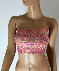 Boob Tube Top Ditsy Flower Kitsch Stretch Women Strapless Crop Bandeau Club M129 - Picture 1 of 7