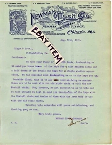 1907 Chicago ILLinois NEWMAN CLOCK COMPANY letterhead Barnes Renshaw Baldry TIME - Picture 1 of 1