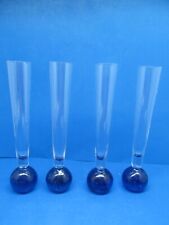 Vintage Set Of 4 Dark Blue Controlled Bubble Ball Base Paperweight 9" Bud Vase