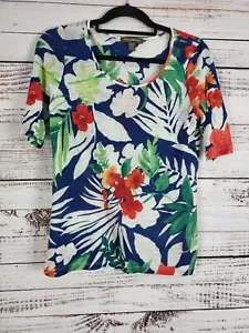 Top Tommy Bahama 100% lino XS donna mezza manica multicolore stampa tropicale - Foto 1 di 7