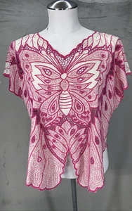 Vintage Y2K Positive Vibes Pink butterfly embroidered top S/M Boho Fairy cottage - Picture 1 of 15