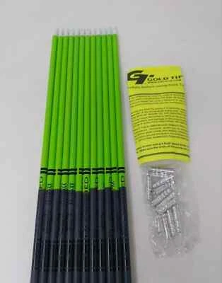 12pk Gold Tip BLEMISHED Name The Game 340 Levi Morgan Shafts w Inserts & Nocks - Image 1 of 4