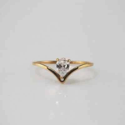 V Shape Pear Cut Lab Grown 0.50CT Diamond 10K Yellow Gold For Women Wedding Ring - Image 1 of 4