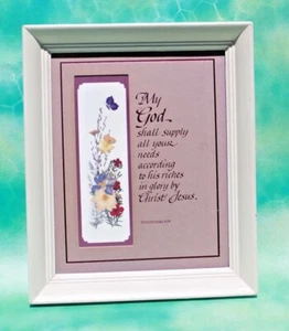 "Escritura cristiana enmarcada con flores secas, 9,5"" x 11,5""" - Imagen 1 de 2