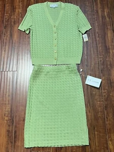 ST. JOHN COLLECTION Knit “Tropic Lime” Cardigan and Skirt Set - Size 4 / Petite - Picture 1 of 8