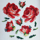 Patch brodé cousu à coudre roses rouges fleurs point de croix qualité supplémentaire