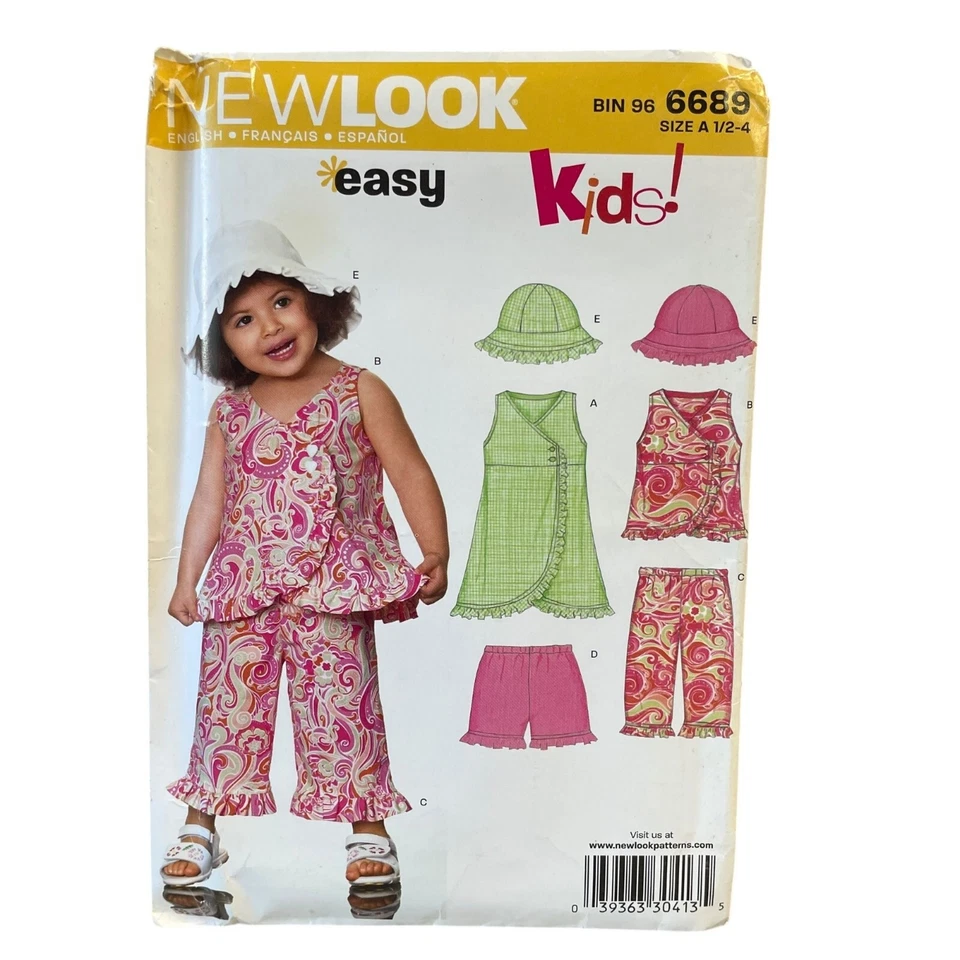 New Look Sewing Pattern 6689 Top Pants Hat Shorts Toddler Girls Size 1/2-4 - Image 1 of 2