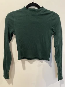 American Eagle Crop Top Womens Small Dark Green Stretch Minimalist Normcore - Foto 1 di 7
