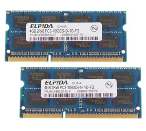 Elpida RAM 8GB 2X 4GB 2RX8 PC3-10600S DDR3 1333MHz 204PIN SODIMM Laptop Memory # - Picture 1 of 6