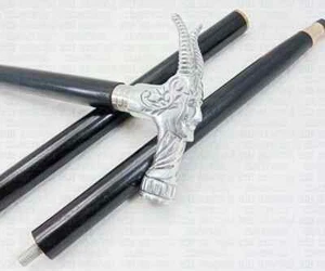 Narnia's Mr. Tumnus FAUN Head Handle Victorian Wooden Walking Stick Vintage Cane - Picture 1 of 5