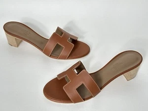 HERMES H OASIS SANDALEN IN GOLD BRAUN LEDER SCHUHE PANTOLETTEN PANTOLETTEN 38 - Bild 1 von 17